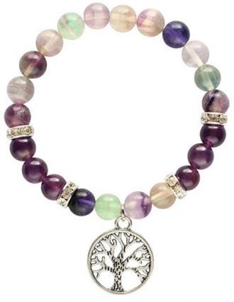 Fluoriet Amethist armband met Levensboom hanger