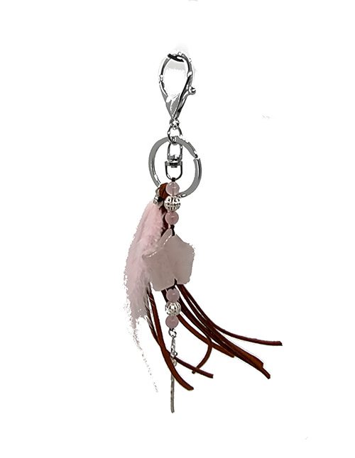 Sleutelhanger RozeKwarts Ster + Veer 2 Rozekwarts sleutelhanger