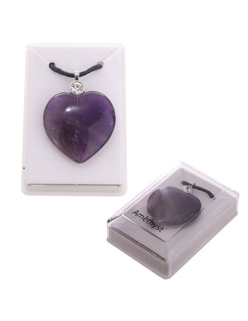 Amethist Hart met ketting in doosje Hart Amethist met ketting
