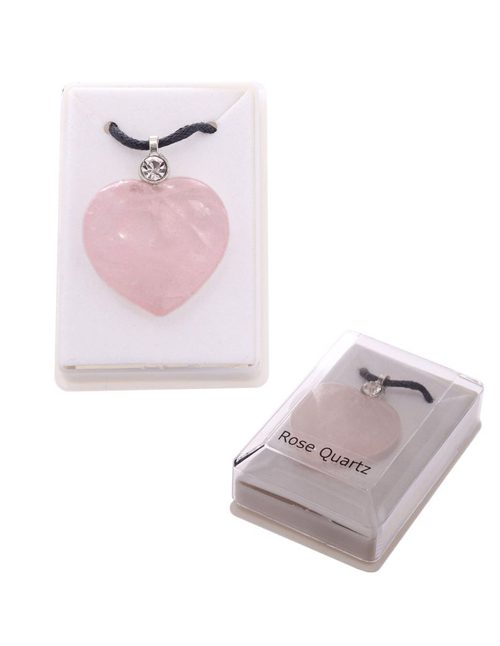 Rozekwarts Hart met ketting in doosje Hart Rozekwarts met ketting