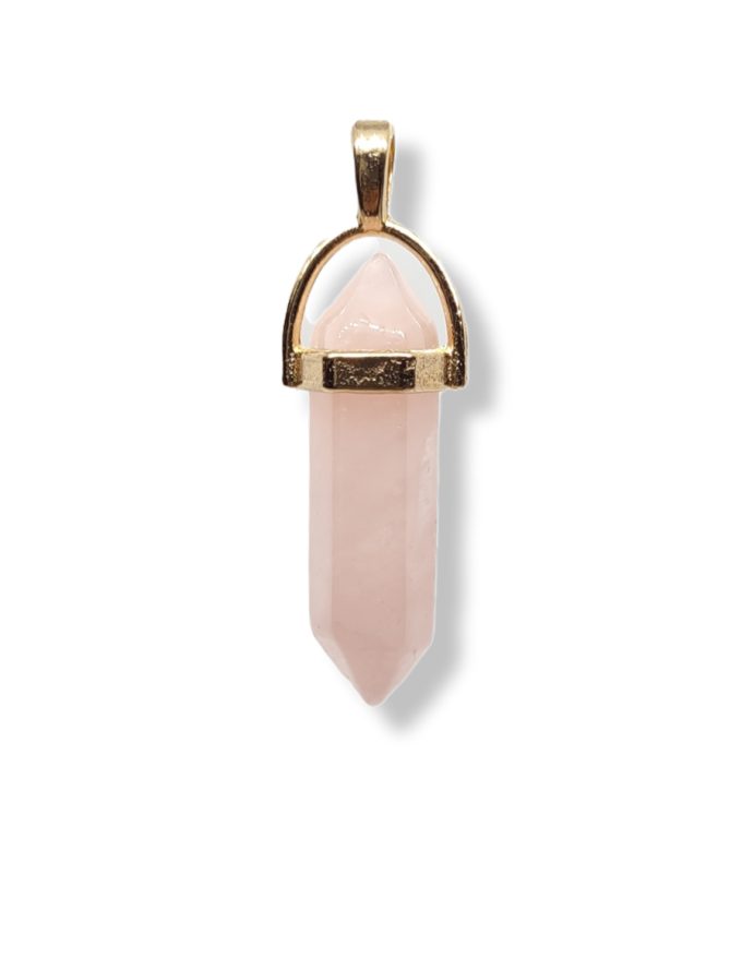 Rozekwarts Dubbeleinder hanger Goudkleurig