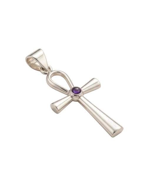 Ankh-hanger-verzilverd-Amethist Ankh hanger met Amethist