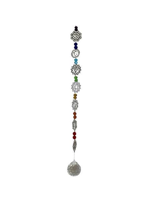 HANGENDE-7-CHAKRA'S-MET-KRISTALLEN-BOL Feng Shui raamhanger Chakra's